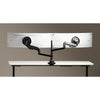Thinking Works 2:22 Curve dual monitor arm in matte black holding two monitors side by side